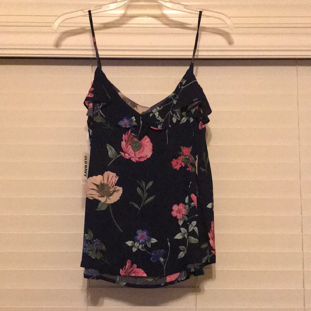 Navy floral strappy tank
